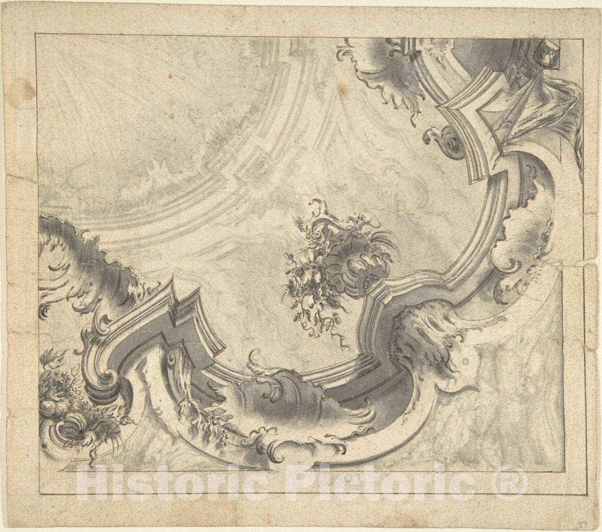 Art Print : Italian, Piedmontese, 18th Century - One Quarter of a Design for a Painted Ceiling on Recto. Verso, ornements. : Vintage Wall Art