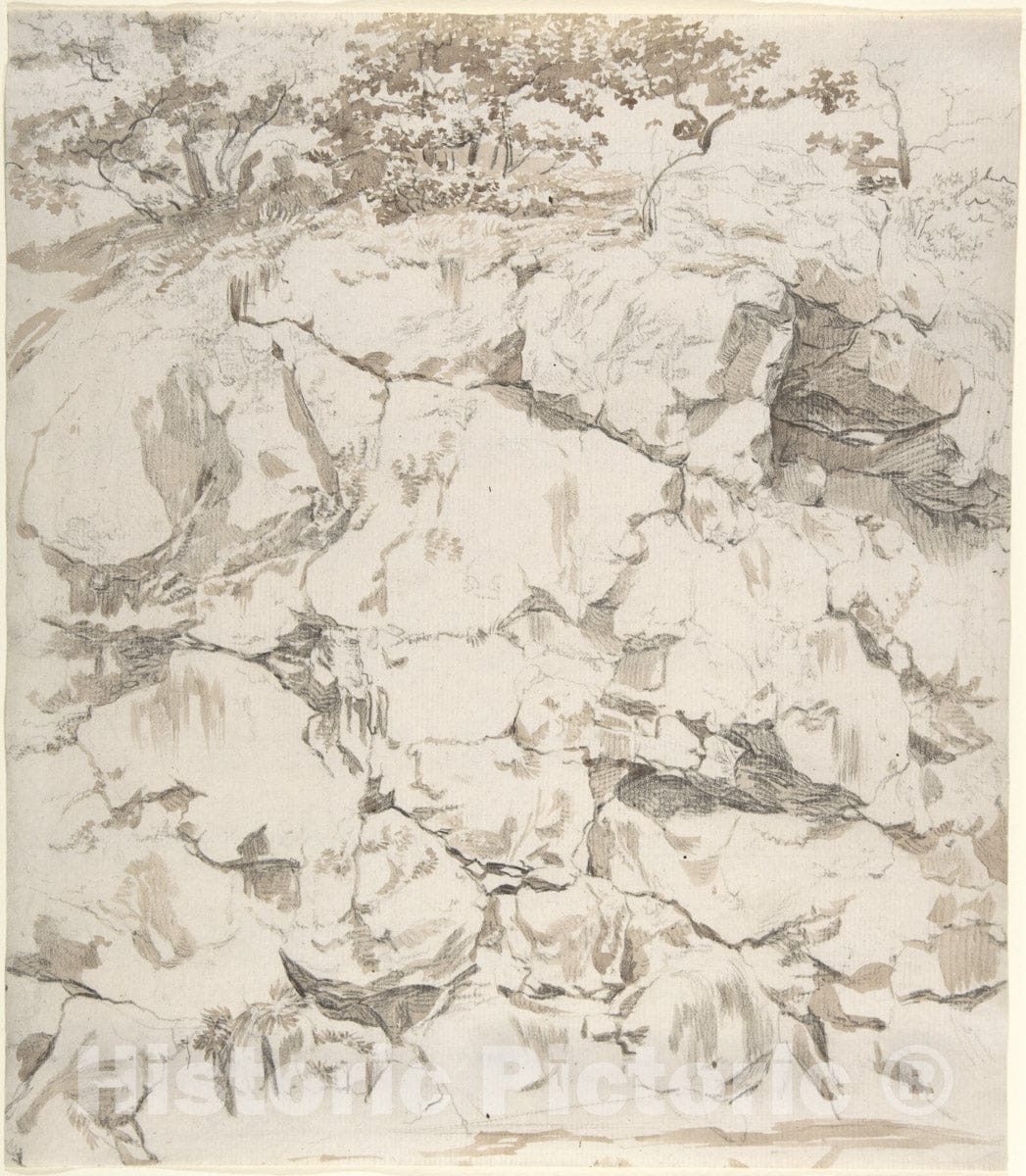 Art Print : Johann Christian Reinhart - Rocky Cliff : Vintage Wall Art