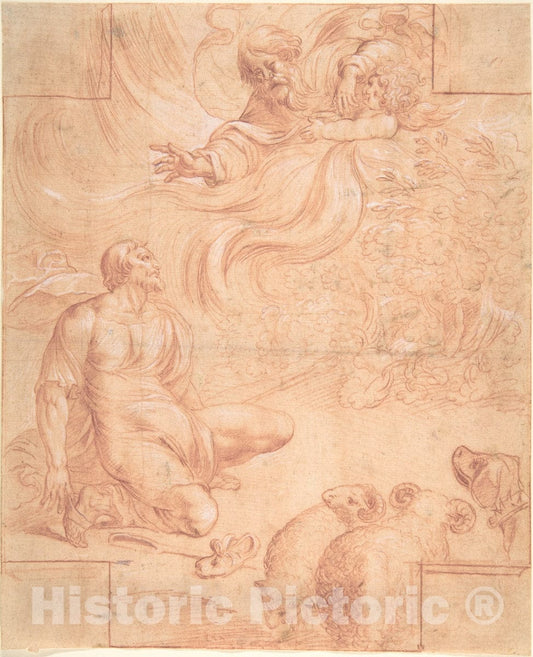 Art Print : Pierre Brebiette - God Appearing to Moses : Vintage Wall Art