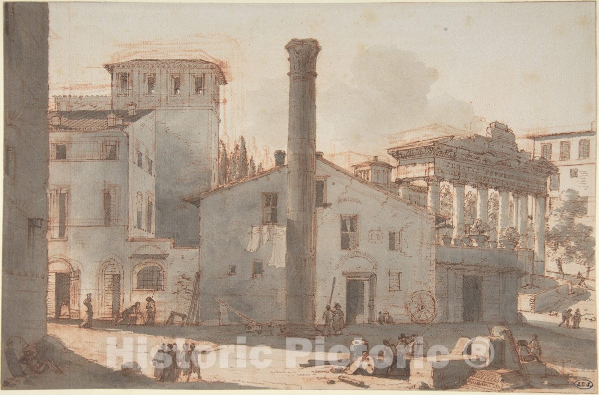 Art Print : Victor Jean Nicolle - View of The Roman Forum with The Column of Phocas and The Temple of Saturn : Vintage Wall Art