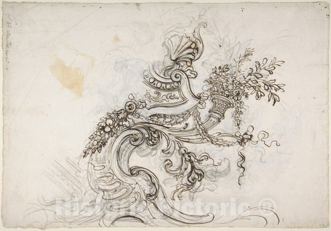 Art Print : Lorenzo de' Ferrari - Design for a Ceiling Decoration (Recto)