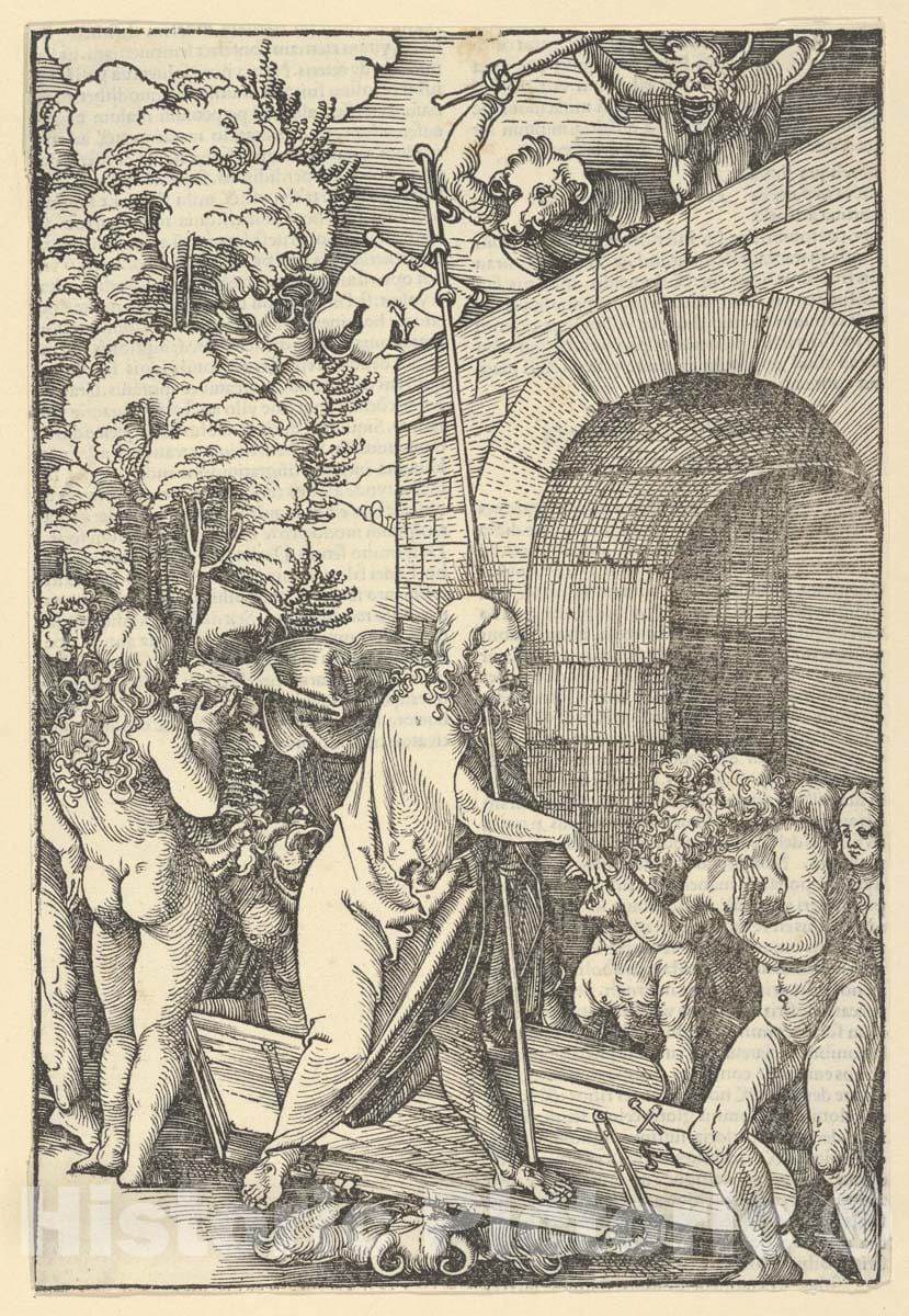 Art Print : Hans Schäufelein - Christ in Limbo, from Speculum passionis Domini Nostri Ihesu Christi 1 : Vintage Wall Art