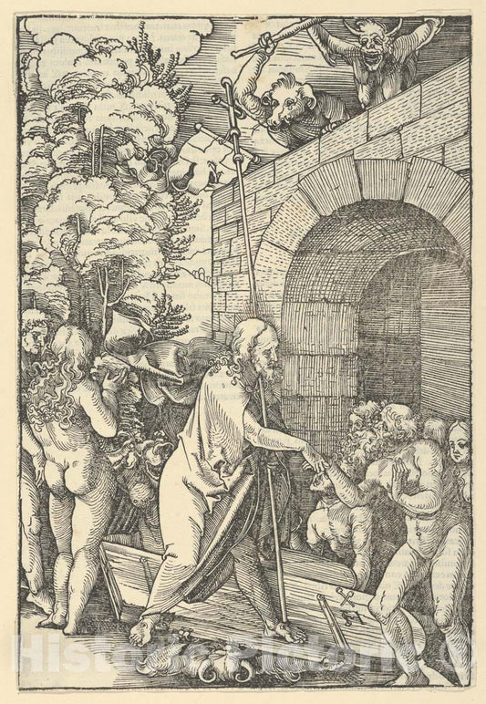 Art Print : Hans Schäufelein - Christ in Limbo, from Speculum passionis Domini Nostri Ihesu Christi 1 : Vintage Wall Art
