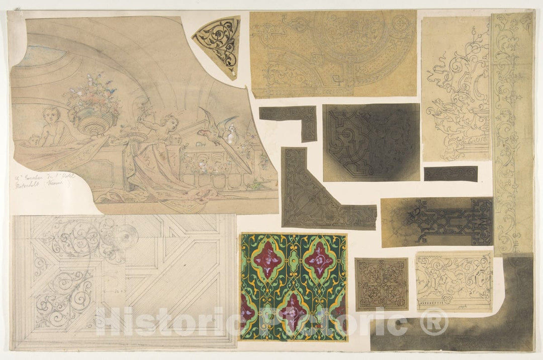 Art Print : Jules-Edmond-Charles Lachaise - Fifteen Sketches for Ceiling and Cove Designs, Hôtel Rothschild, Vienna : Vintage Wall Art