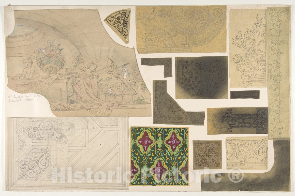 Art Print : Jules-Edmond-Charles Lachaise - Fifteen Sketches for Ceiling and Cove Designs, Hôtel Rothschild, Vienna : Vintage Wall Art