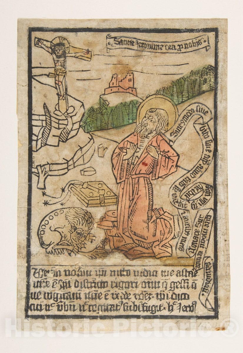 Art Print : Anonymous, German, 15th Century - St. Jerome (Schr. 1551m) : Vintage Wall Art