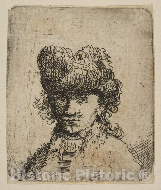 Art Print : Rembrandt (Rembrandt Van Rijn) - Self-Portrait in a Fur Cap: Bust : Vintage Wall Art