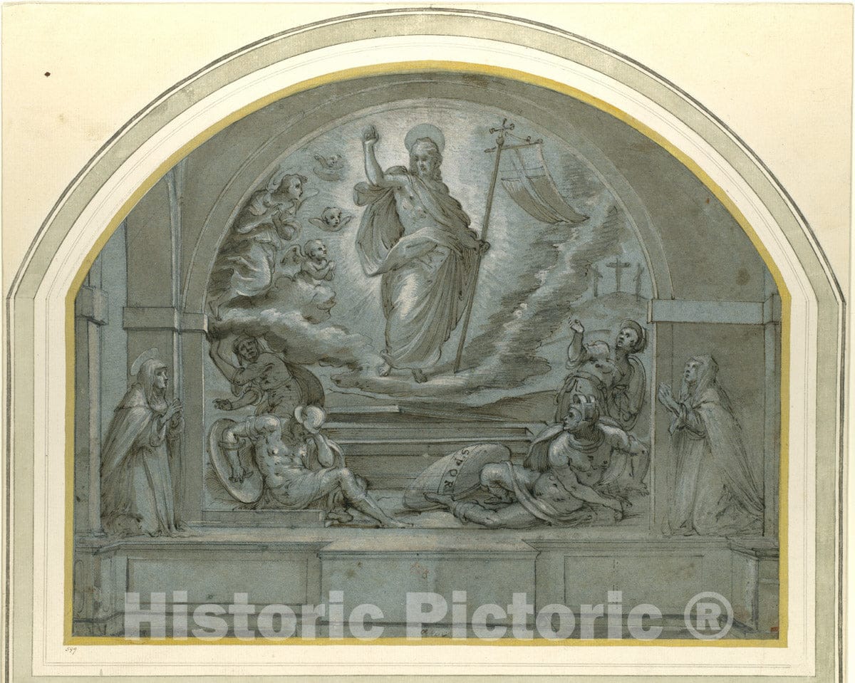 Art Print : MASO da San Friano (Tommaso Manzuoli) - Design for a Frescoed Altarpiece of The Resurrection : Vintage Wall Art