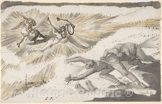 Art Print : Johann Tobias Sergel - Carl Ehrenswärd as Apollo, Flying to inspect Sergel and Abilgaard : Vintage Wall Art