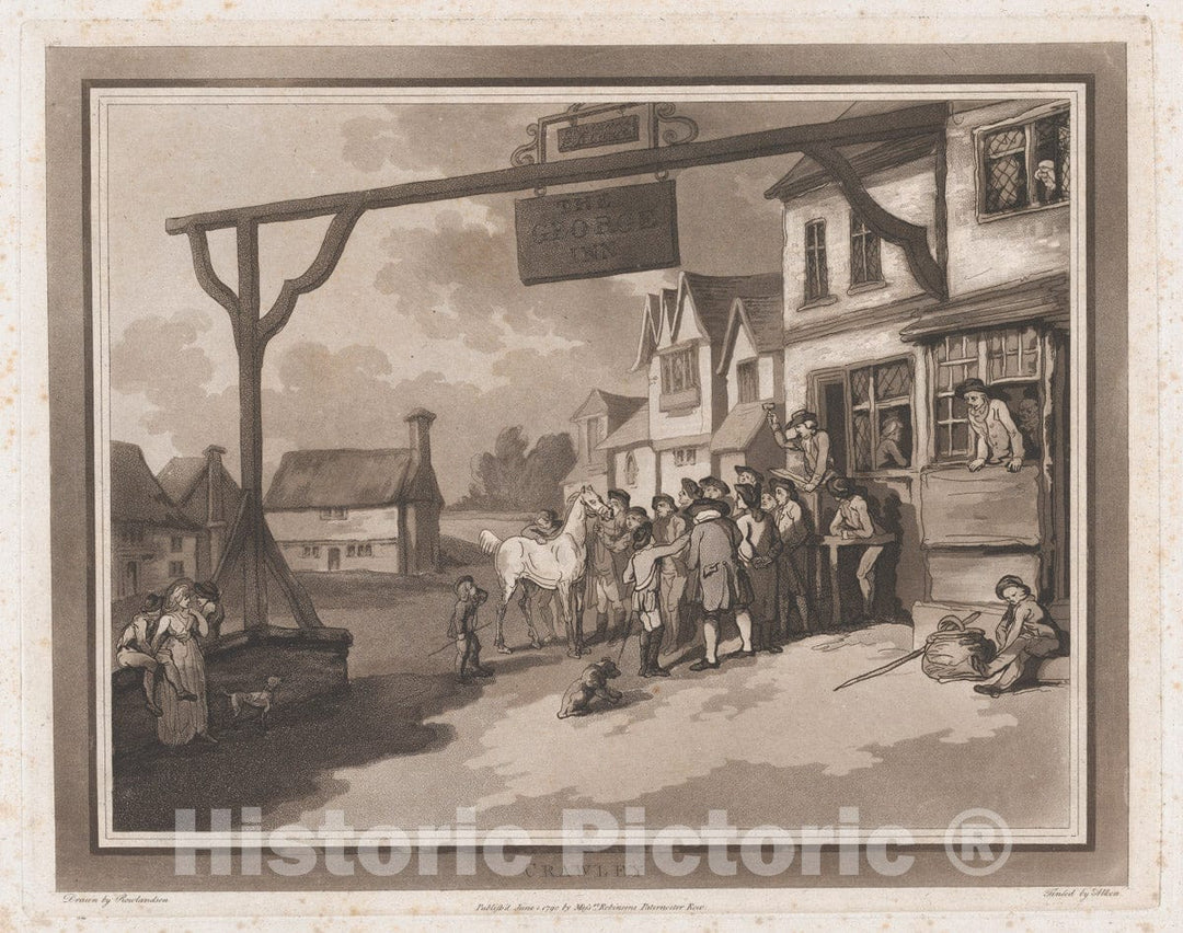 Art Print : Drawn and Etched by Thomas Rowlandson - Crawley (an Excursion to Brighthelmstone) 2 : Vintage Wall Art