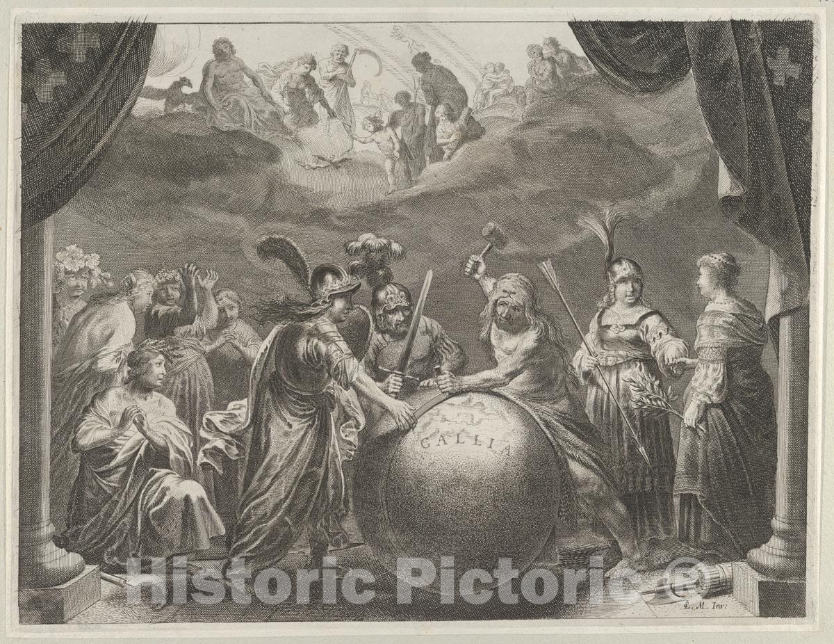Art Print : Pieter Nolpe - Plate 12: Allegory on The Discord in France, from Caspar Barlaeus,Medicea Hospes : Vintage Wall Art