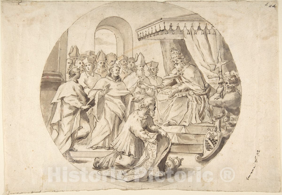 Art Print : German, 18th Century - A Pope Recieving a Saint : Vintage Wall Art