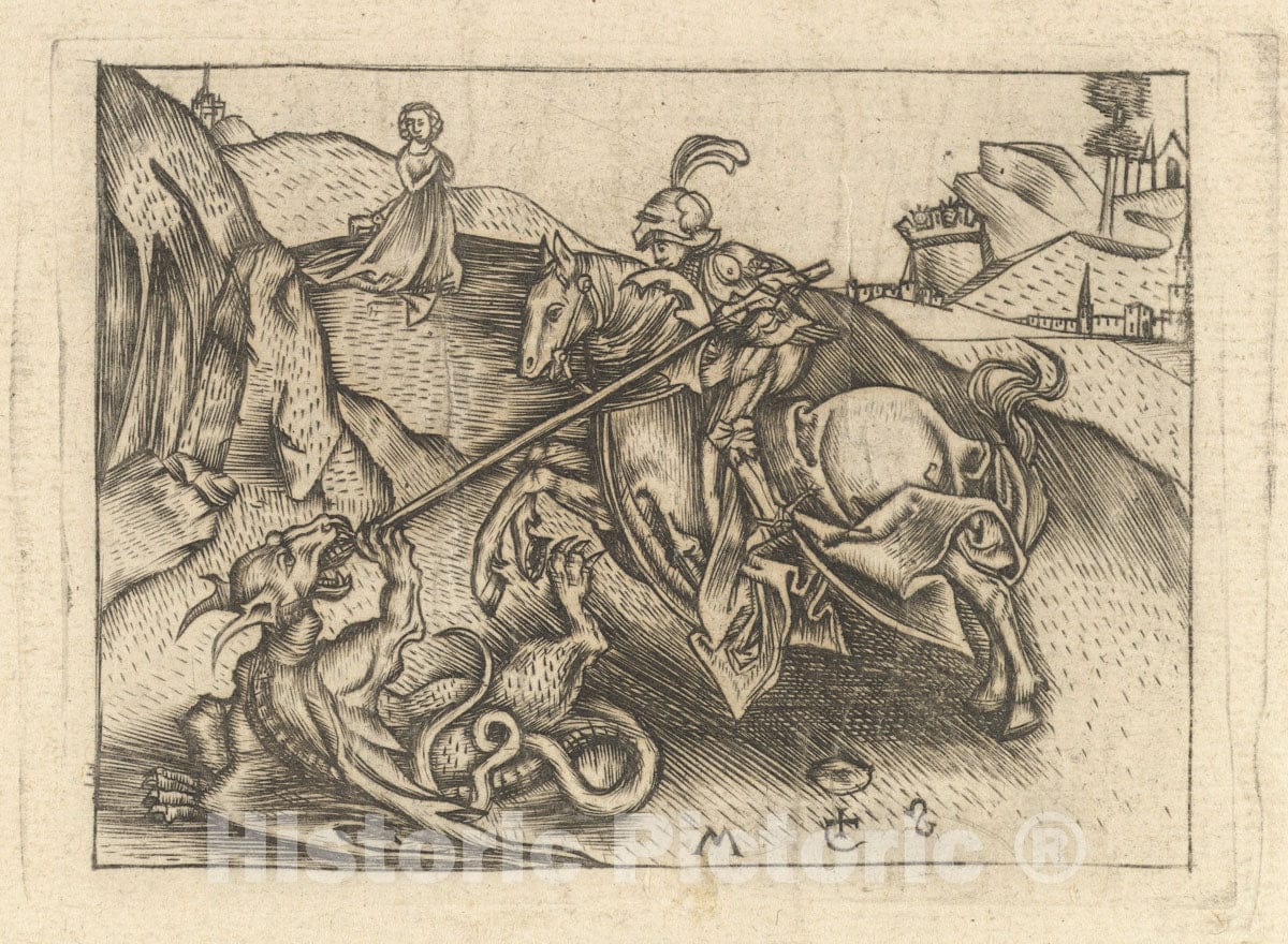 Art Print : Israhel Van Meckenem - St. George : Vintage Wall Art