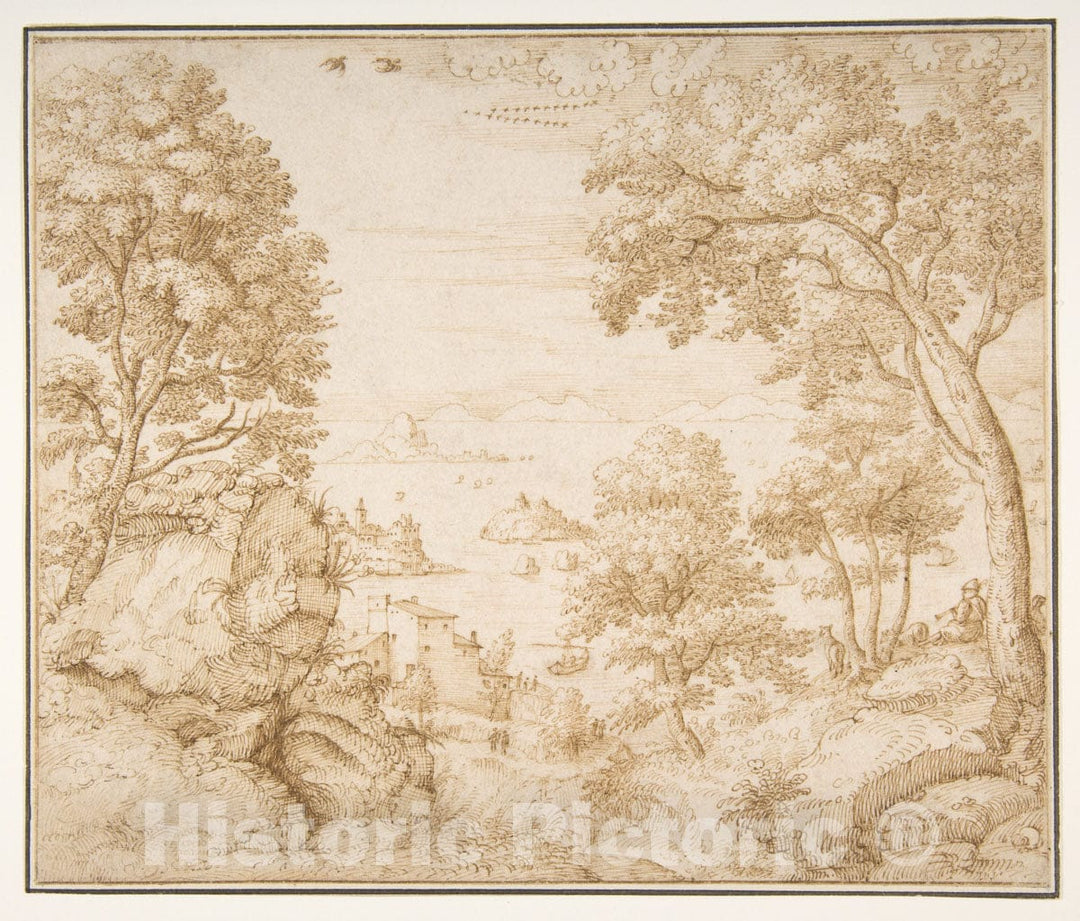 Art Print : Gherardo Cibo - Coastal Landscape : Vintage Wall Art