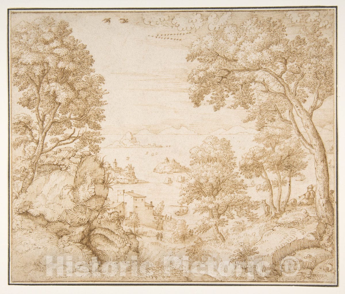 Art Print : Gherardo Cibo - Coastal Landscape : Vintage Wall Art