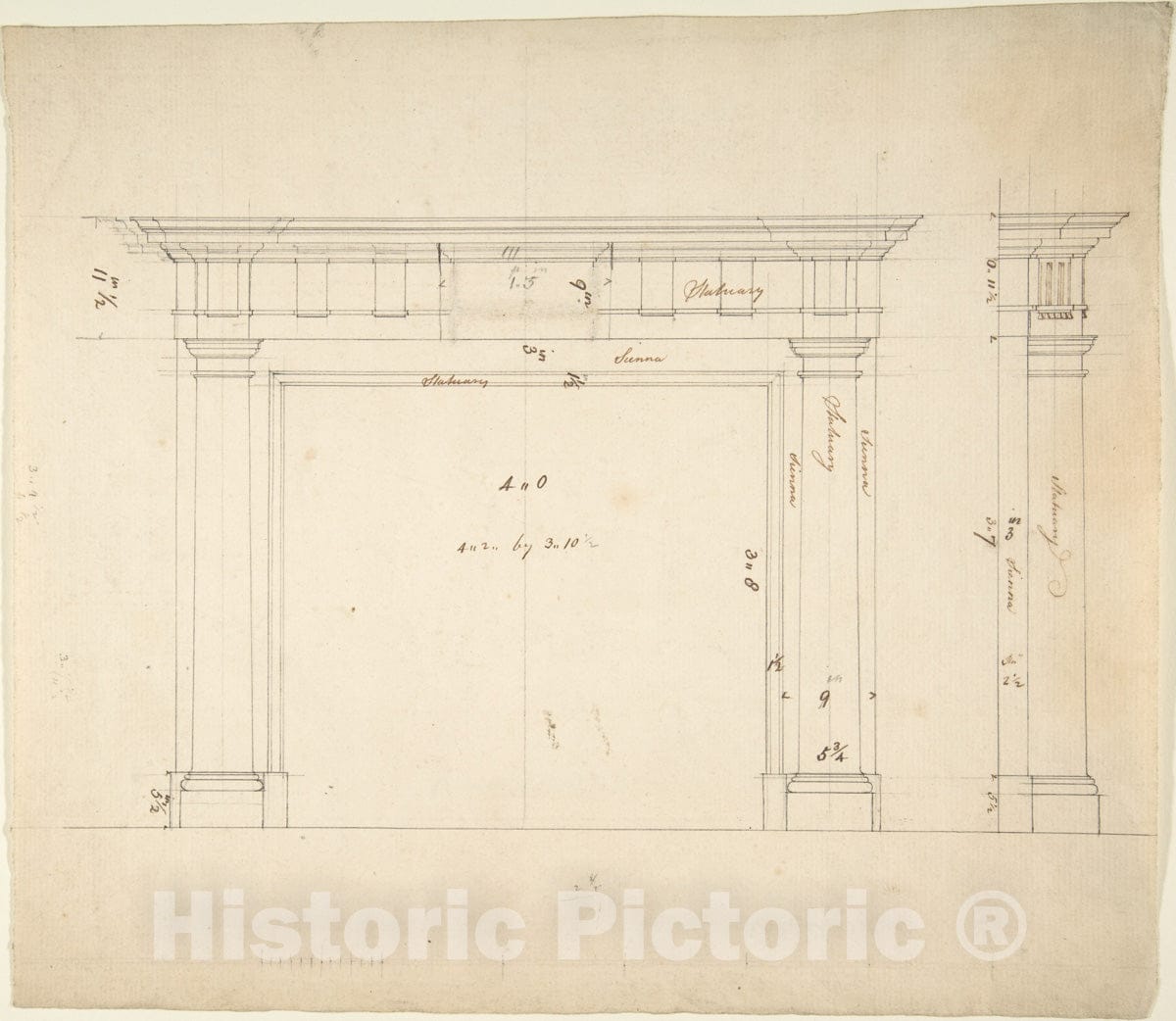 Art Print : Sir William Chambers - Design for a Chimneypiece - 435299 : Vintage Wall Art