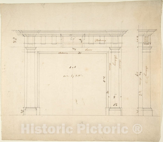 Art Print : Sir William Chambers - Design for a Chimneypiece - 435299 : Vintage Wall Art
