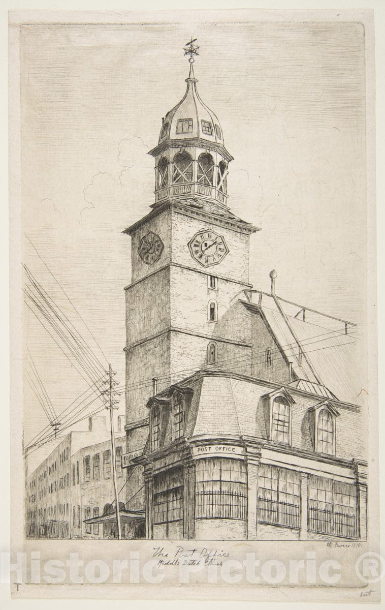 Art Print : Henry Farrer - The Post Office, Middle Dutch Church (from Scenes of Old New York) : Vintage Wall Art