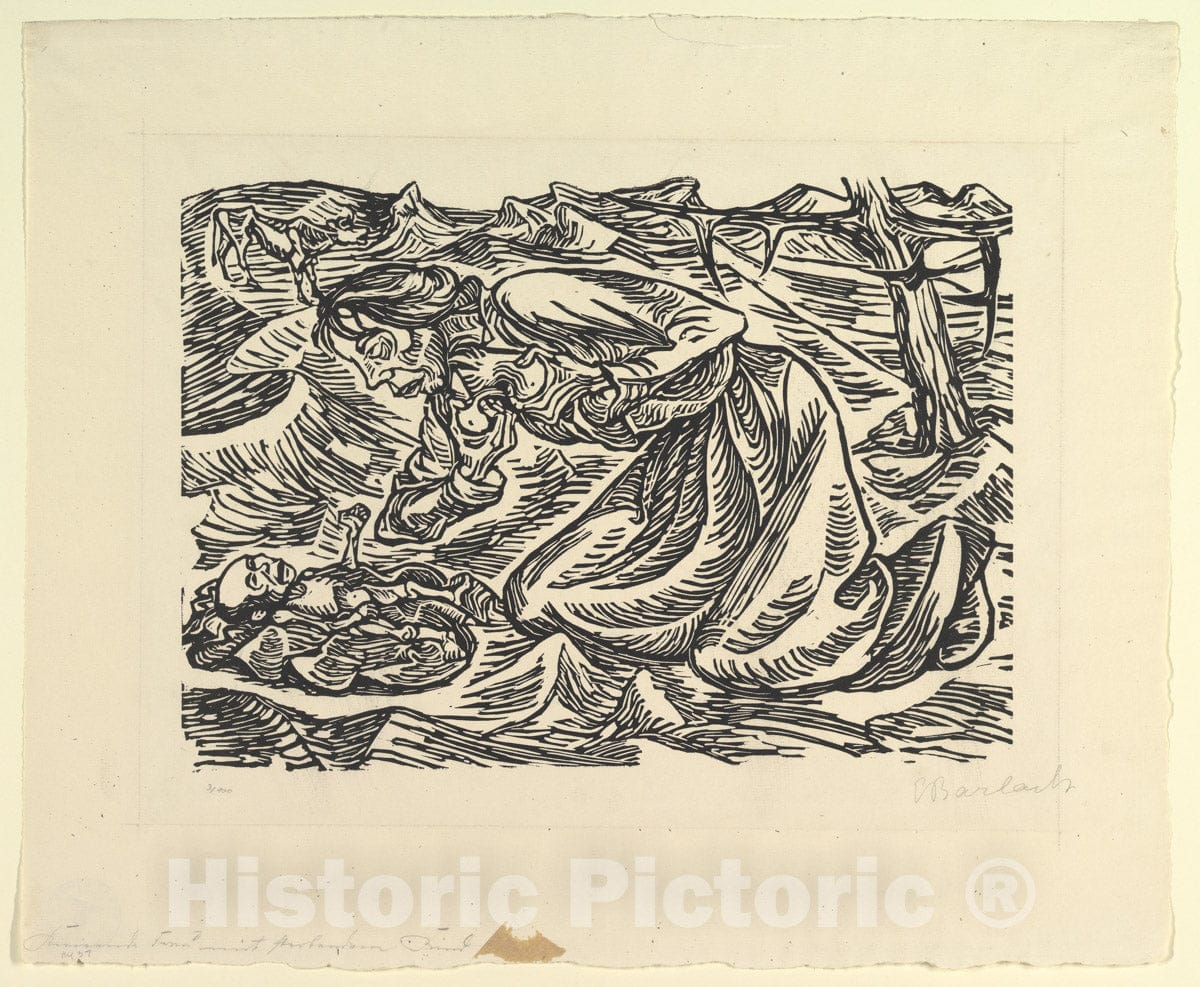 Art Print : Ernst Barlach - Kneeling Women with Dead Child (Kniende Frau mit Sterbendem Kind) : Vintage Wall Art