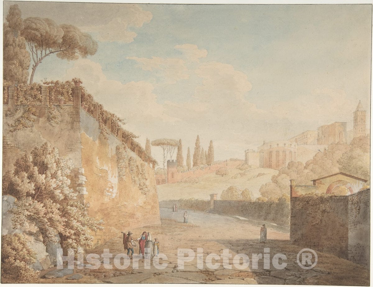 Art Print : Jean Thomas Thibault - A Road Below The Villa d'Este at Tivoli : Vintage Wall Art