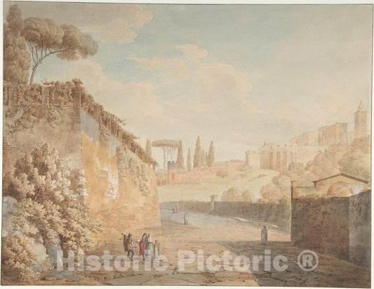 Art Print : Jean Thomas Thibault - A Road Below The Villa d'Este at Tivoli : Vintage Wall Art