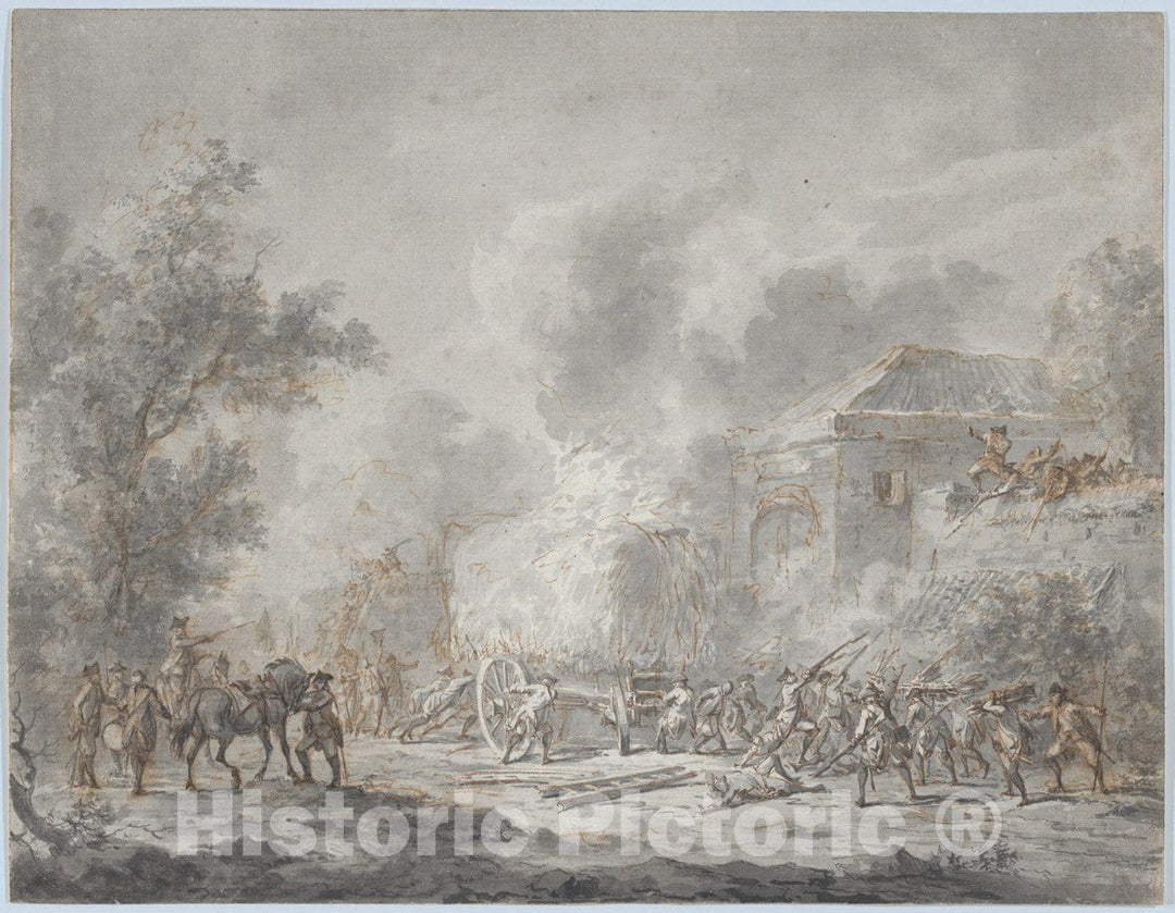 Art Print : Dirk Langendijk - A Skirmish with Soldiers Near a Farm