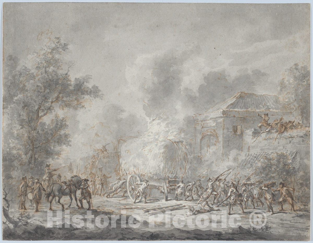 Art Print : Dirk Langendijk - A Skirmish with Soldiers Near a Farm