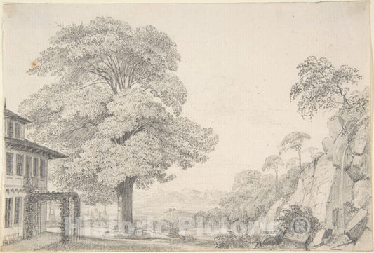 Art Print : Eduard Gaertner - Landscape with a Tree in Front of a Villa : Vintage Wall Art