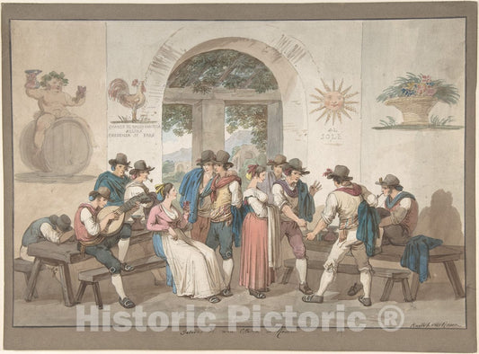 Art Print : Bartolomeo Pinelli - Interior of a Roman Inn, 1817. : Vintage Wall Art