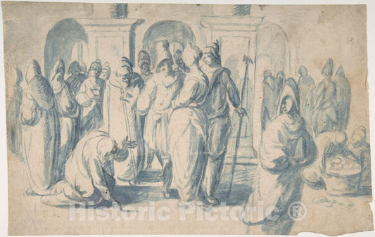 Art Print : Belisario Corenzio - Christ and The Woman Taken in Adultery : Vintage Wall Art