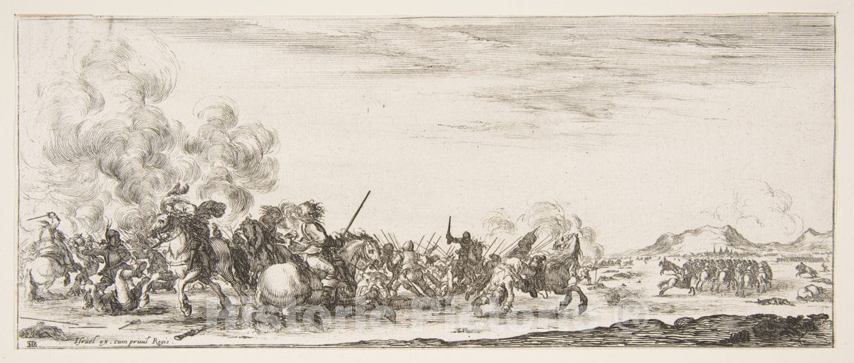 Art Print : Stefano Della Bella - A Battle on Horseback, from 'Peace and War' (Divers desseins tant Pour la Paix que Pour la Guerre) 1 : Vintage Wall Art