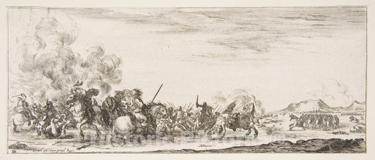Art Print : Stefano Della Bella - A Battle on Horseback, from 'Peace and War' (Divers desseins tant Pour la Paix que Pour la Guerre) 1 : Vintage Wall Art