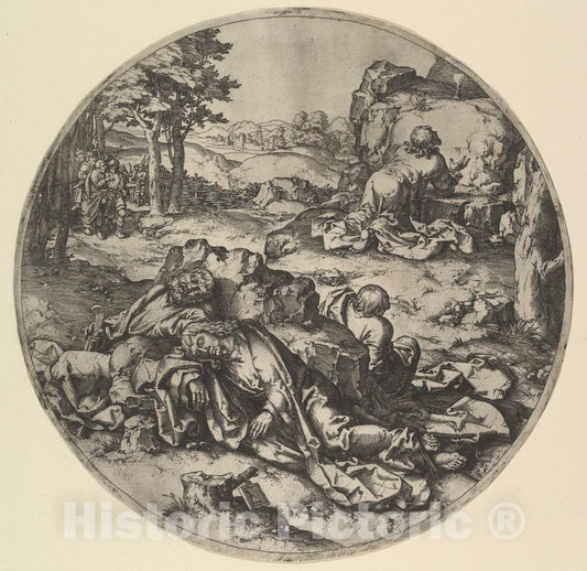 Art Print : Etched by Claes Jansz. Visscher - Christ in Gethsemane (Copy) : Vintage Wall Art