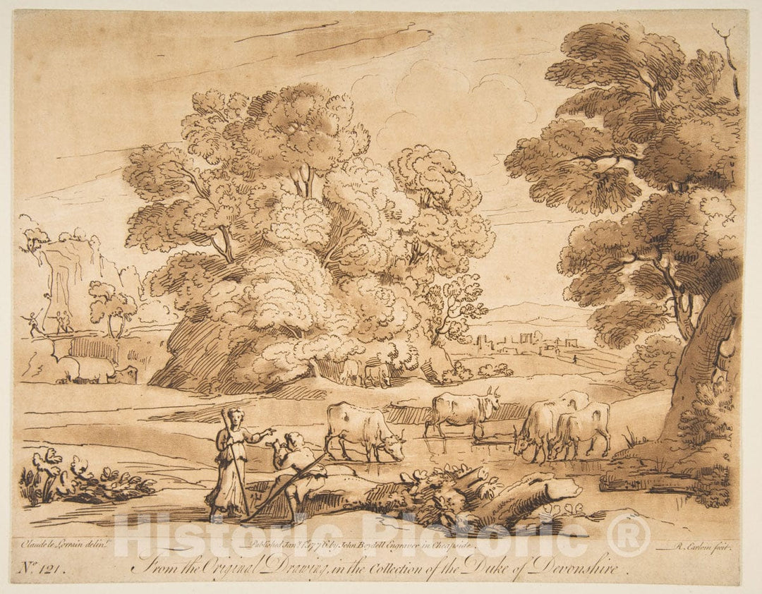 Art Print : Richard Earlom - Landscape with Shepherd and Shepherdess : Vintage Wall Art
