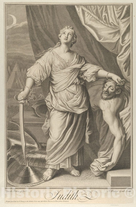 Art Print : Judith Standing and Looking up - Artist: Guido Reni - Created: c1718 : Vintage Wall Art