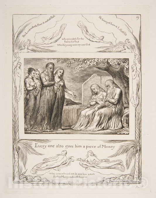 Art Print : William Blake - Job Accepting Charity, from Illustrations of The Book of Job : Vintage Wall Art