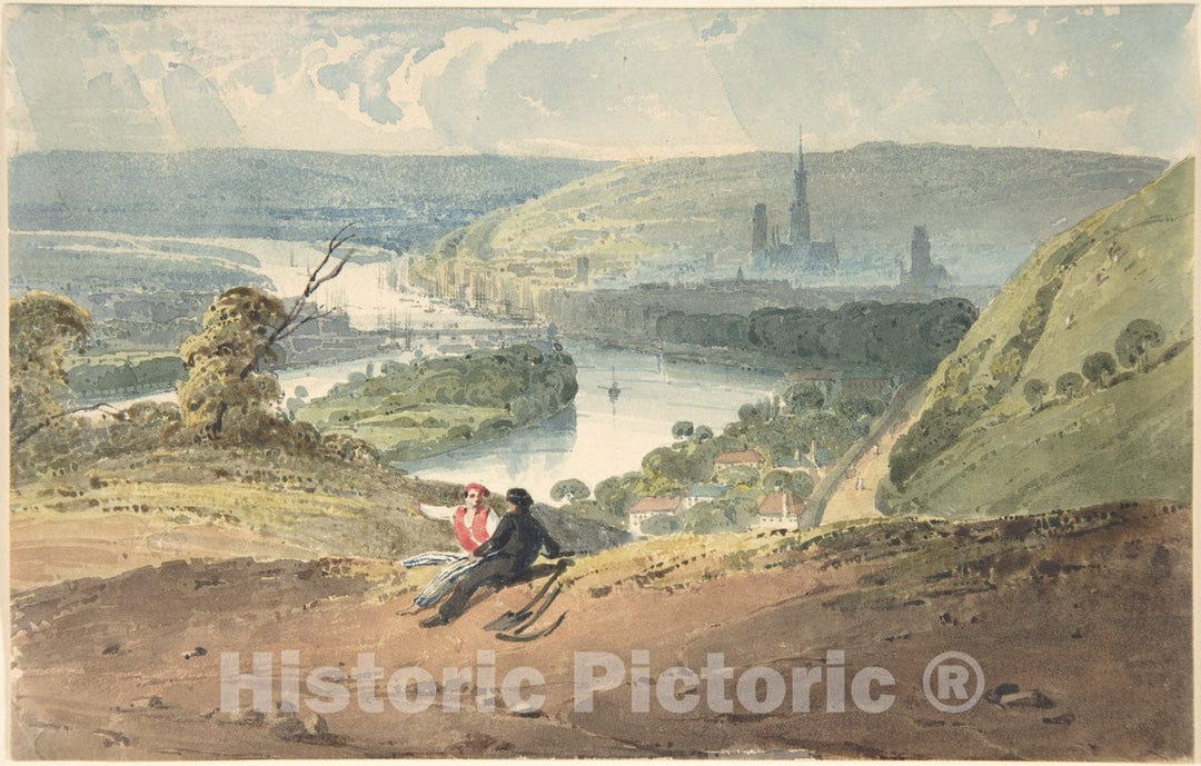 Art Print : Richard Parkes Bonington - View of Rouen from St. Catherine’s Hill : Vintage Wall Art