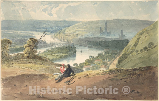 Art Print : Richard Parkes Bonington - View of Rouen from St. Catherine’s Hill : Vintage Wall Art