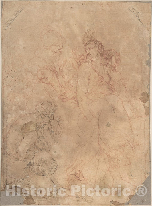 Art Print : Italian, Roman-Bolognese, 17th Century - Figures Carrying a Fainting (or Dead) Woman : Vintage Wall Art