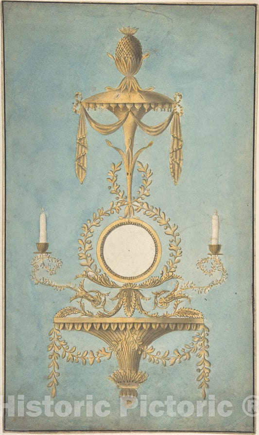 Art Print : John Yenn - Design for a Sconce with a Mirror : Vintage Wall Art