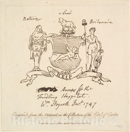 Art Print : William Hogarth - Arms for The Foundling Hospital : Vintage Wall Art