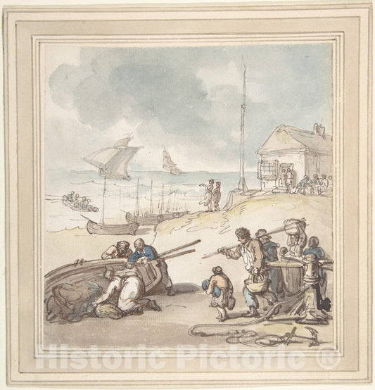 Art Print : Thomas Rowlandson - Figures by The Seashore : Vintage Wall Art