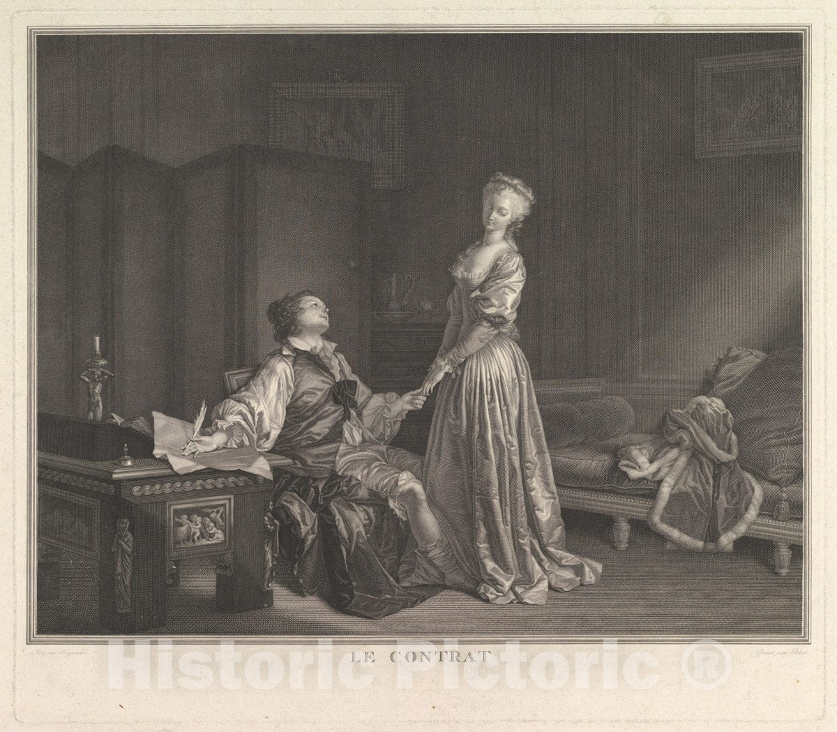 Art Print : Jean Honoré Fragonard - Le Contrat : Vintage Wall Art
