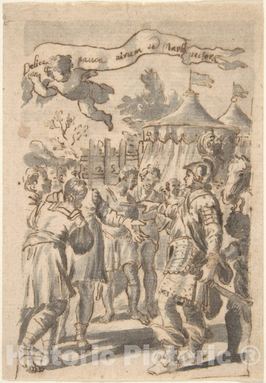 Art Print : William Faithorne The Elder - Design for a Book Illustration 1 : Vintage Wall Art