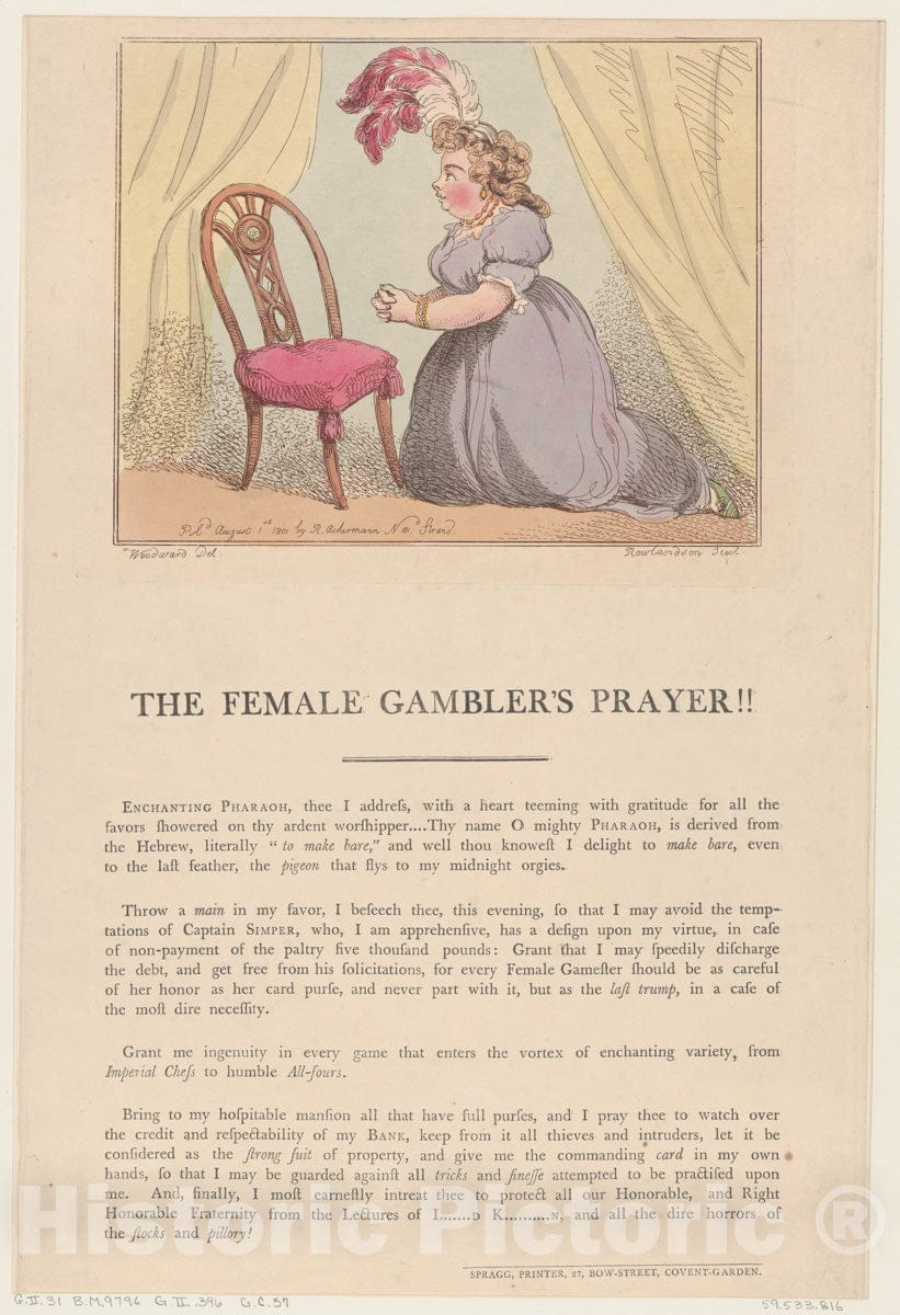 Art Print : Thomas Rowlandson - The Female Gambler's Prayer!! : Vintage Wall Art