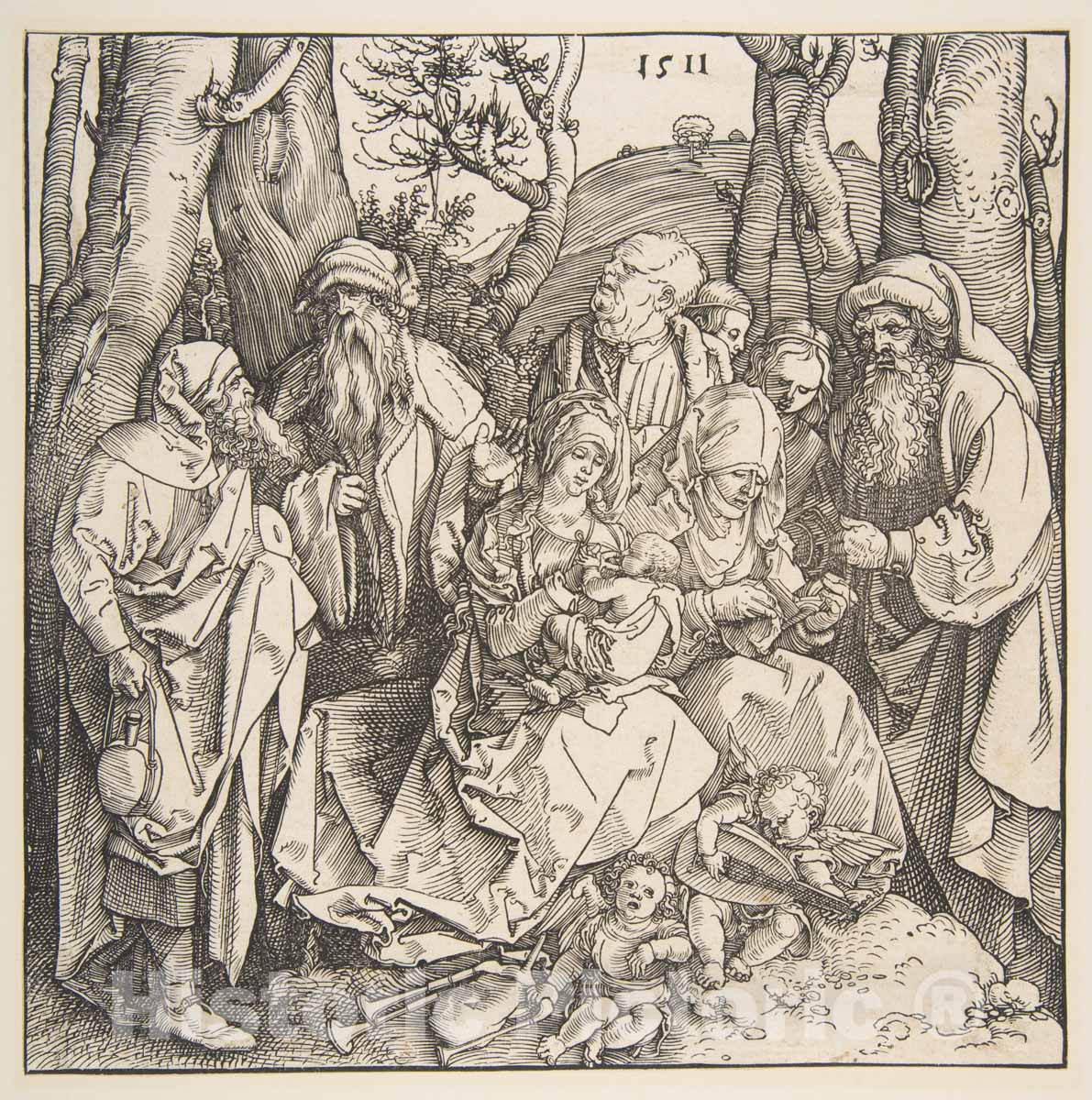 Art Print : Albrecht Dürer - The Holy Family with Saints and Two Musical Angels 1 : Vintage Wall Art