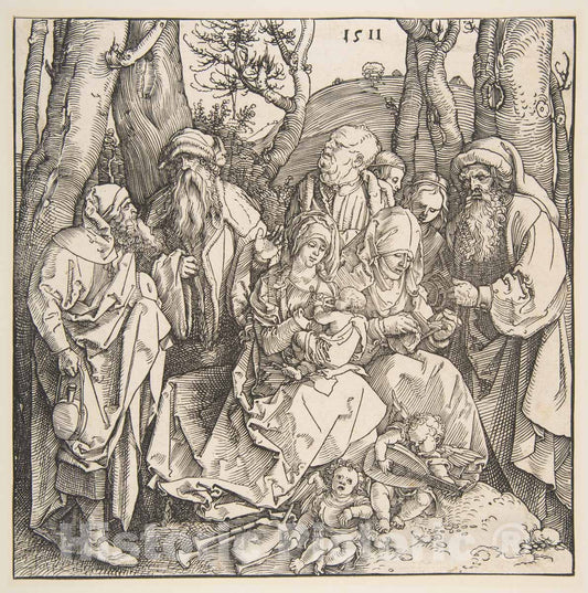 Art Print : Albrecht Dürer - The Holy Family with Saints and Two Musical Angels 1 : Vintage Wall Art