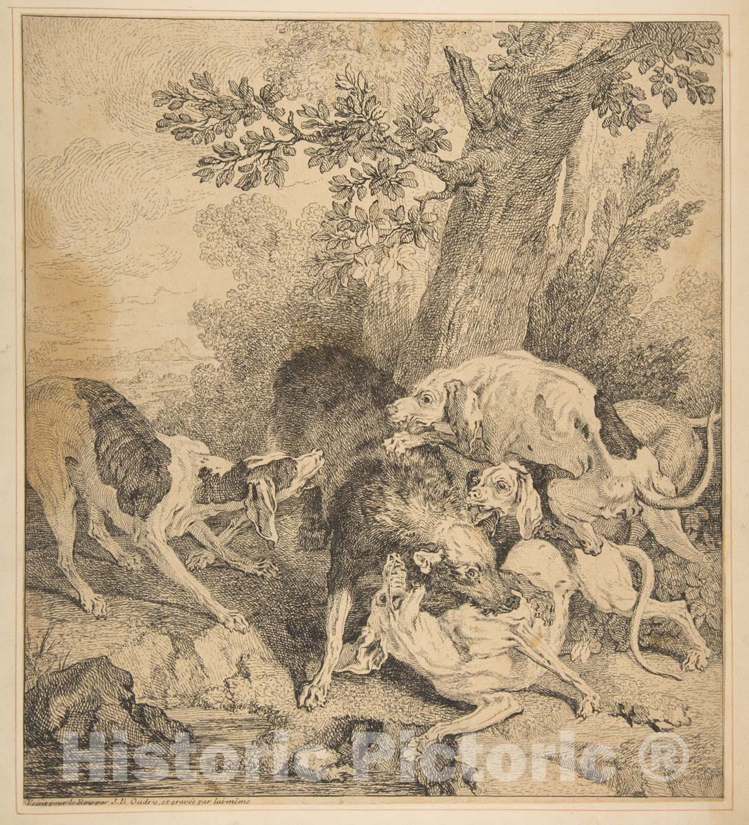 Art Print : Jean-Baptiste Oudry - Wolf Hunt 1 : Vintage Wall Art