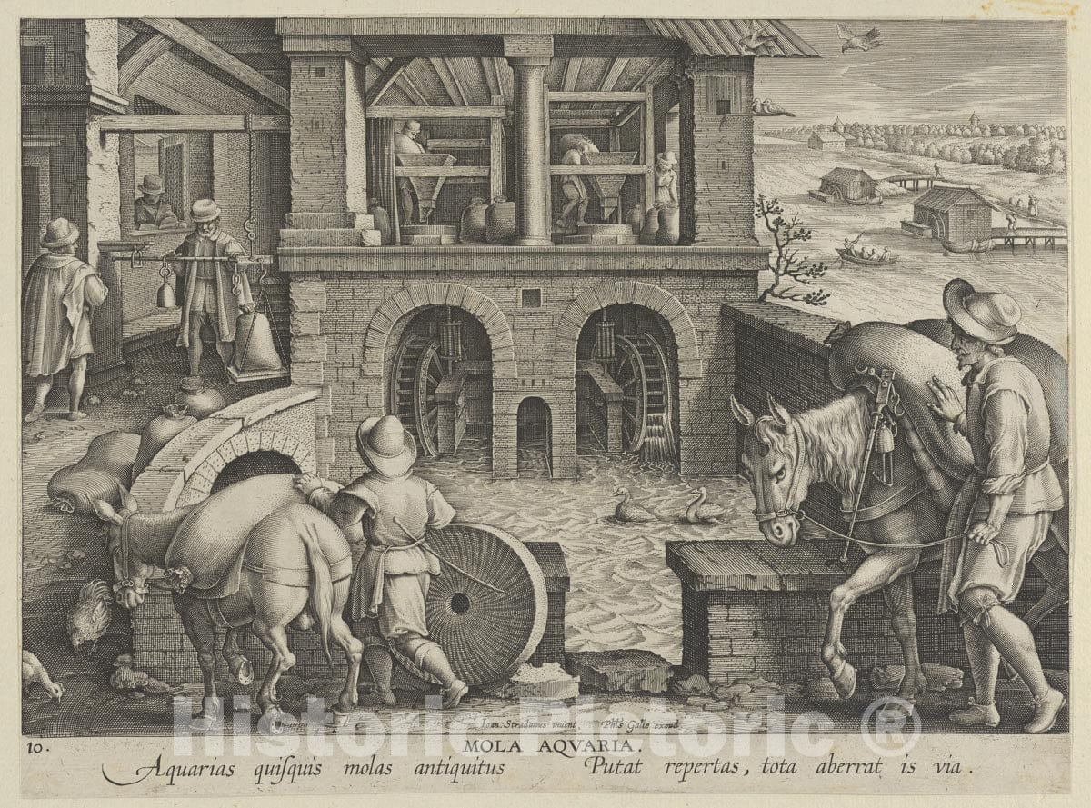 Art Print : Jan Collaert I - New Inventions of Modern Times Nova Reperta, The Invention of The Watermill, Plate 10 : Vintage Wall Art