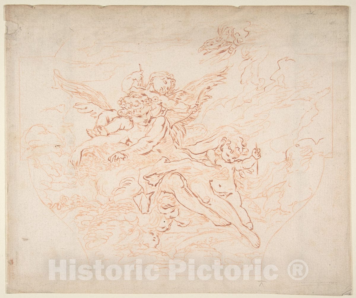 Art Print : Jean Charles François - Preparatory Drawing of a Ceiling for Etching After Boucher Fine Art Print -  : Vintage Wall Art